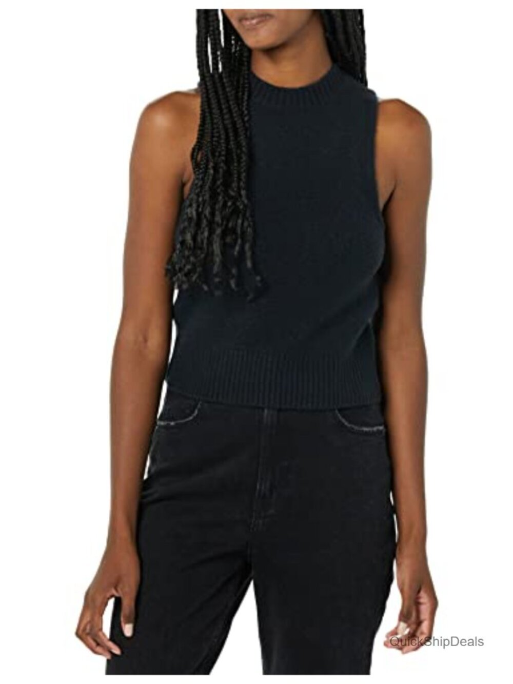 Boucle Sweater Tank Top Mock Neck Sleeveless Layering Piece